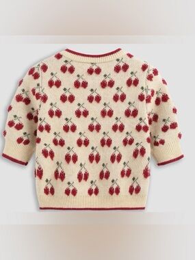 Cropped Cider Sweater Cream and Red Patterned